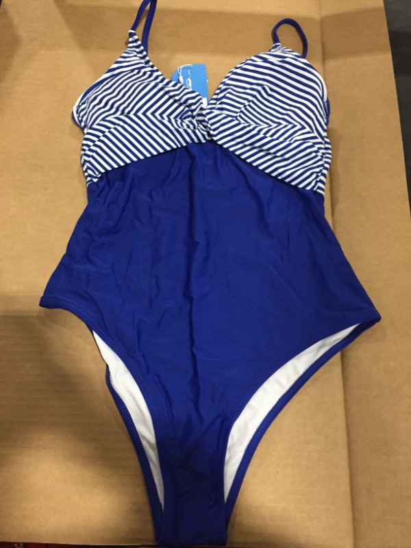 Photo 2 of CUPSHE Blue And Stripe One Piece Swimsuit (L)
