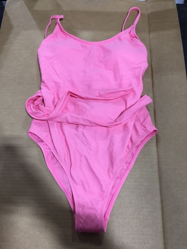 Photo 1 of Flora Pink Belt Knot One Piece Swimsuit (M)
