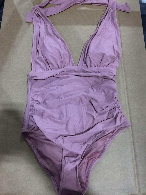 Photo 2 of CUPSHE Bianca Dusty Pink Plunge Halter One Piece Swimsuit (M)