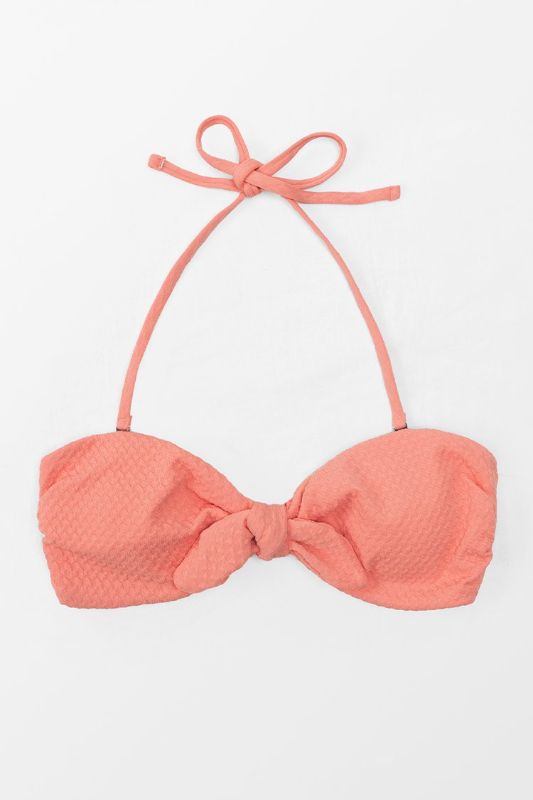 Photo 1 of Sanddollar Texture Bunny Tie Front Bandeau Bikini Top
