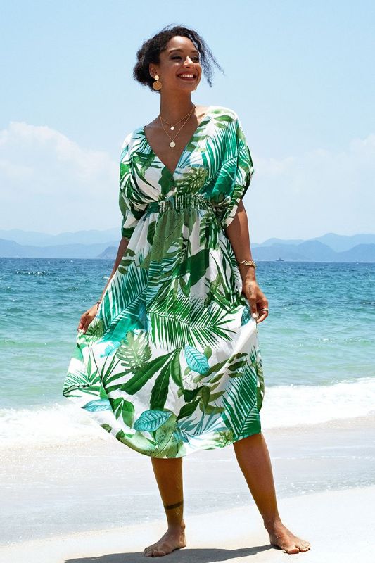 Photo 1 of CUPSHE Whitley Tropical V Neck Dress (L)
