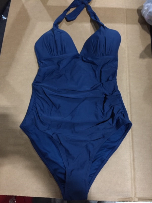 Photo 2 of CUPSHE Bermuda Bliss Shirred Halter One Piece Swimsuit (M)
