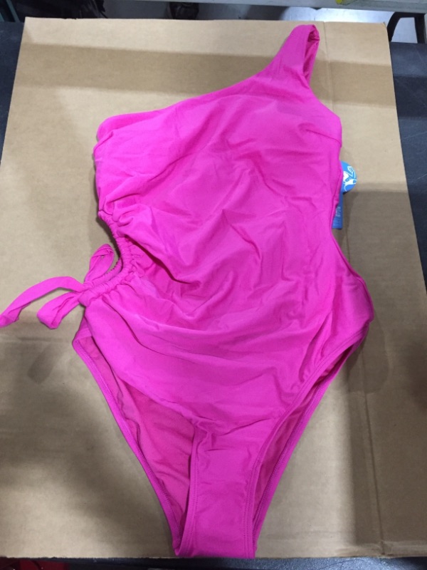 Photo 1 of Juanita Pink One Shoulder Drawstring One Piece Swimsuit (L)
