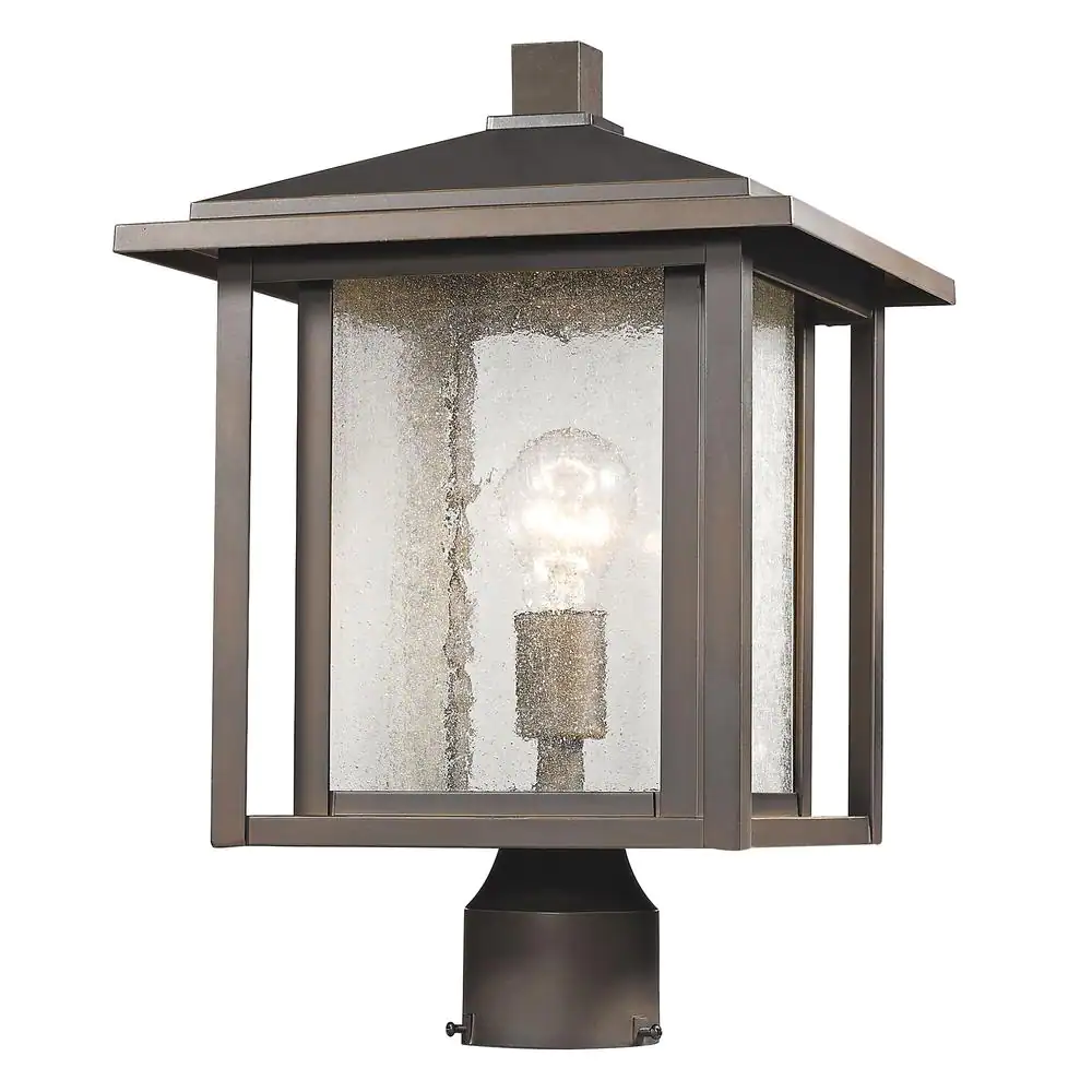 Photo 1 of 1-Light Oil Rubbed Bronze Outdoor Post Mount Fixture with Clear Seedy Glass
