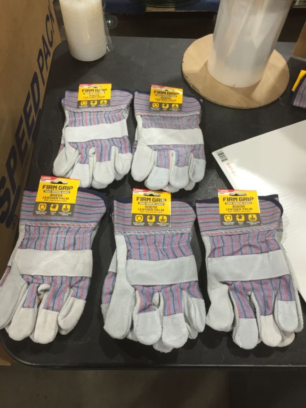 Photo 1 of 5 PACK!!! FIRM GRIP Suede Leather Palm Large Glove, Gray
