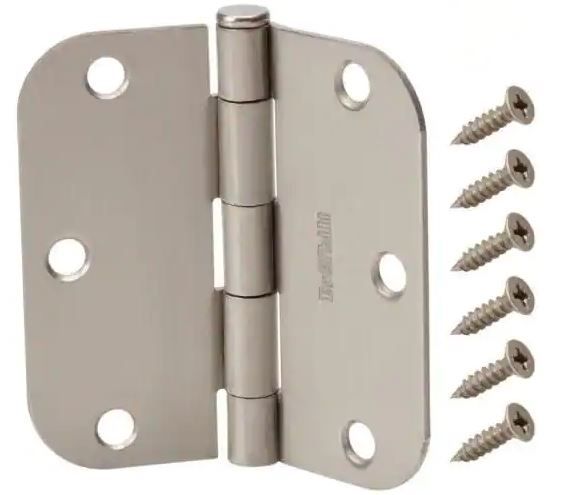 Photo 1 of 3-1/2 in. x 5/8 in. Radius Satin Nickel Door Hinge Value 5 pack 