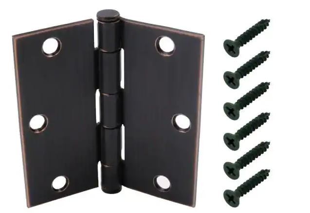 Photo 1 of 3-1/2 in. Oil-Rubbed Bronze Square Radius Squeak-Free Door Hinge (3-Pack) 5 pack
