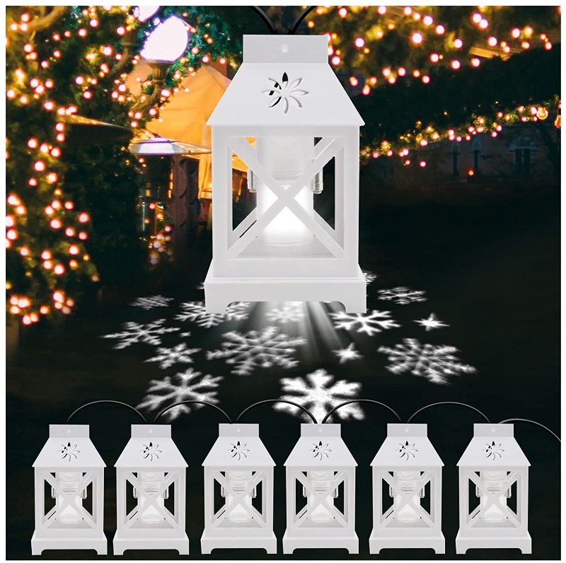 Photo 1 of Christmas Snowflake Projector String Lights, Lantern String Lights with 6Pcs LED Lantern Projection, Waterproof Plug in Hanging Lights for Indoor Outdoor Vintage Christmas Decorations 6Pcs