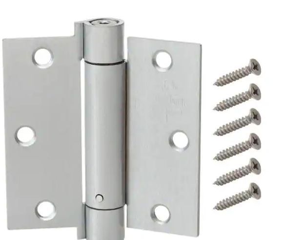 Photo 1 of 3-1/2 in. Square Satin Chrome Adjustable Spring Door Hinge 3 pack 
