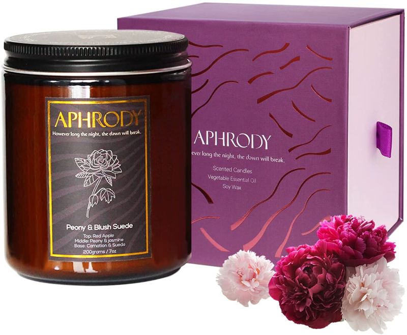 Photo 1 of Candles for Home Scented - APHRODY Candle Gifts for Women Men Bath Works Soy Wax Aromatherapy Candle Glass Jars Candles (A Peony & Blush Suede)
