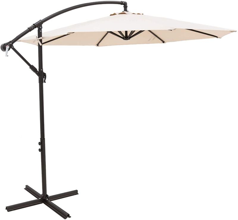 Photo 1 of C-Hopetree 10 ft Offset Cantilever Outdoor Patio Umbrella with Cross Base Stand, Beige
