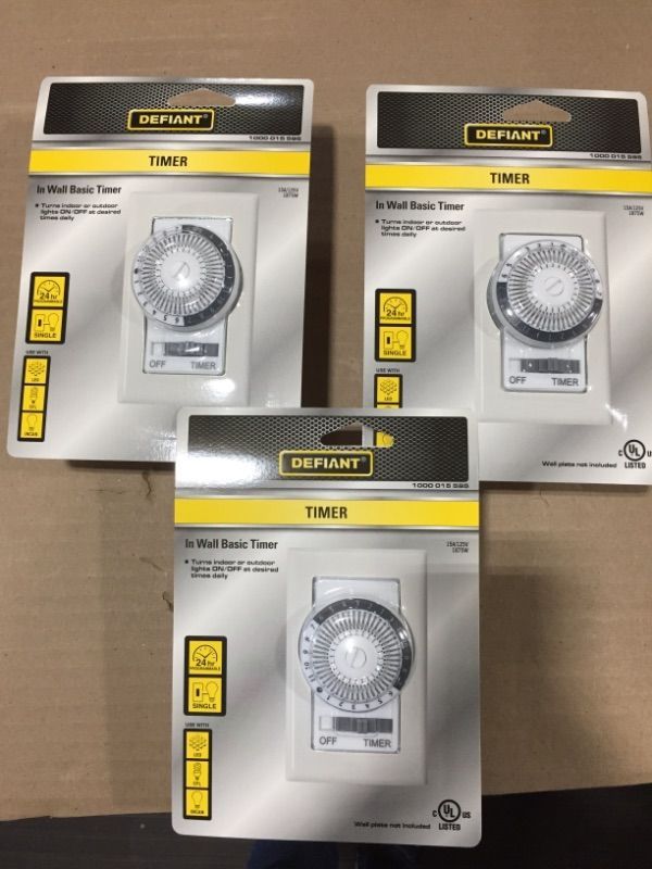 Photo 1 of 2 BOXES- 15 Amp 24-Hour Indoor In-Wall Mechanical Timer Switch (3 pack)
