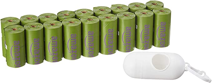 Photo 1 of Amazon Basics Scented Dog Poop Bags with Dispenser and Leash Clip, 9 x 13 Inches, Lavender Scented - 270 Count (18 Rolls)
