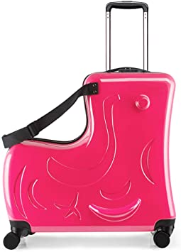 Photo 1 of AO WEI LA OW Duffel Bag for Kids Ride-On Suitcase Carry-On Luggage with Wheels suitcase fits to kids aged 1-6 years old (Fuchsia, 20 Inch)
