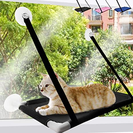 Photo 1 of Cat Window Perch, Cat Hammock Window Seat, Perfect Window Sunny Seat Durable Big Pet Perch of Cats Hammock for Climbing Wall Cats, Space Saving and Safety Design, Cat Accessories (Black)
