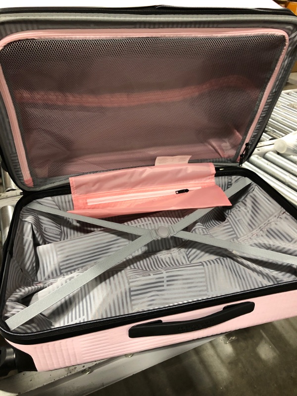 Photo 3 of American Tourister Stratum XLT Expandable Hardside Luggage with Spinner Wheels, Pink Blush, Checked-Medium 25-Inch
