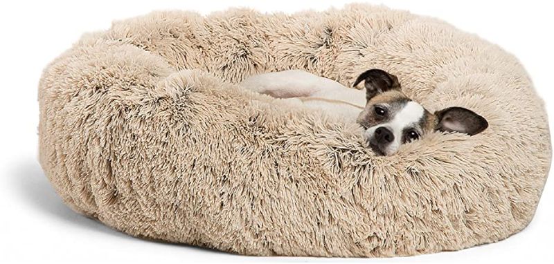 Photo 1 of Active Pets Calming Donut Cat and Dog Bed in Shag Fur Taupe Small 28x28
