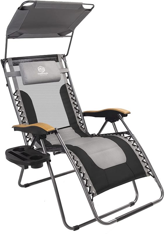 Photo 1 of Coastrail Outdoor Zero Gravity Chair with Sun Shade, 400lbs Capacity Padded Seat Cool-Mesh Back Reclining Lounge Chair Plus Pillow, Cup Holder and Side Table for Outdoor Yard Patio Lawn Camping, Black
