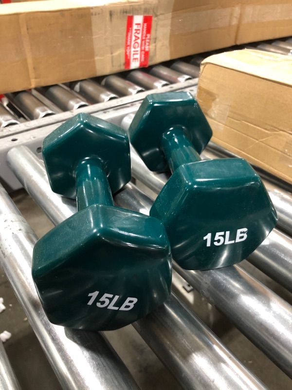 Photo 2 of Amazon Basics Vinyl 15 Pound Dumbbells - Set of 2, Teal