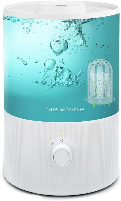 Photo 1 of MegaWise Healthy Top-Refill Cool Mist Humidifiers for Bedroom, 24dB Ultrasonic Air Vaporizer with Water Filter for Baby [PP Material], Colorful Night Light,1 Gal Essential Oil Diffuser, Auto Shut Off
