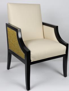 Photo 1 of Black Dining Room Chair with Creme Cushions and Green Siding 38H x 24L x 25W Inches
