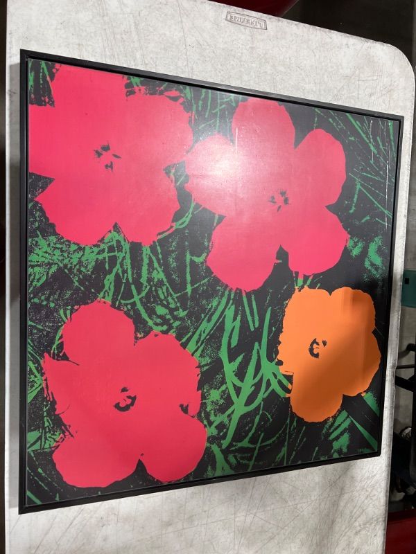 Photo 2 of Andy Warhol Design 4 Flowers Approx 26H X 26W Inches Framed in Black