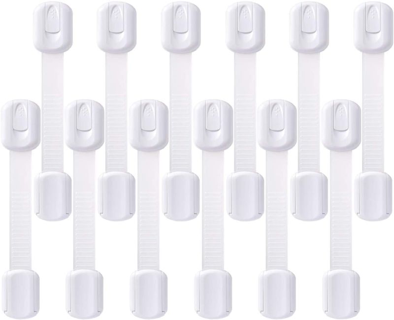 Photo 1 of 12 Pack Vmaisi Multi-Use Adhesive Straps Locks - Childproofing Baby Proofing Cabinet Latches for Drawers, Fridge, Dishwasher, Toilet Seat, Cupboard, Oven,Trash Can, No Drilling (White) (12)
