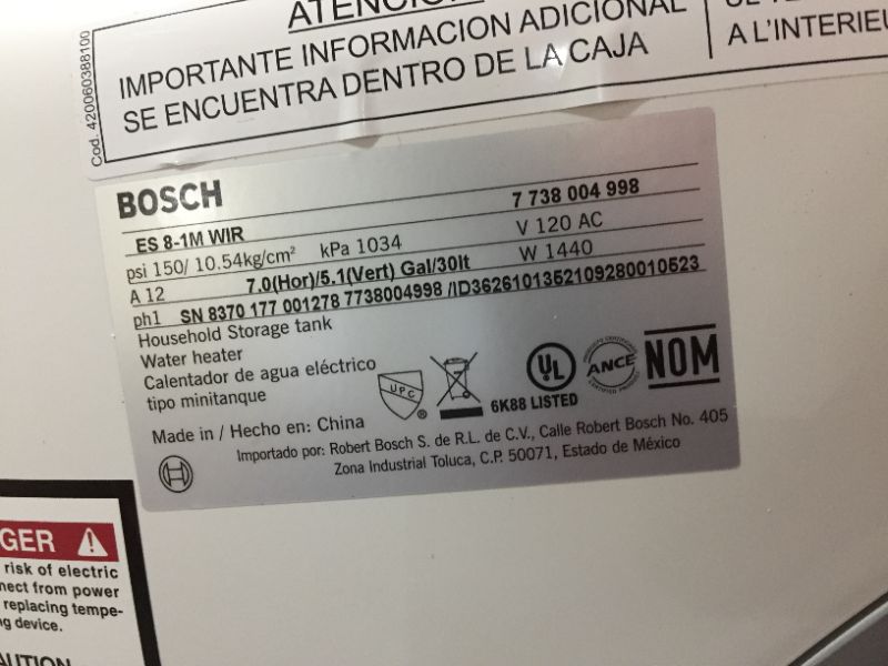 Photo 3 of Bosch Electric Mini-Tank Water Heater Tronic 3000 T 7-Gallon (ES8) - Eliminate Time for Hot Water - Shelf, Wall or Floor Mounted
