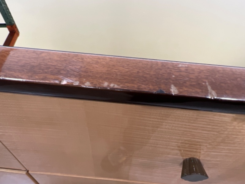 Photo 1 of 6 DRAWER ESPRESSO DRESSER WITH BAR REFLECTIVE GOLD TOP 48L X 19W X 36H INCHES