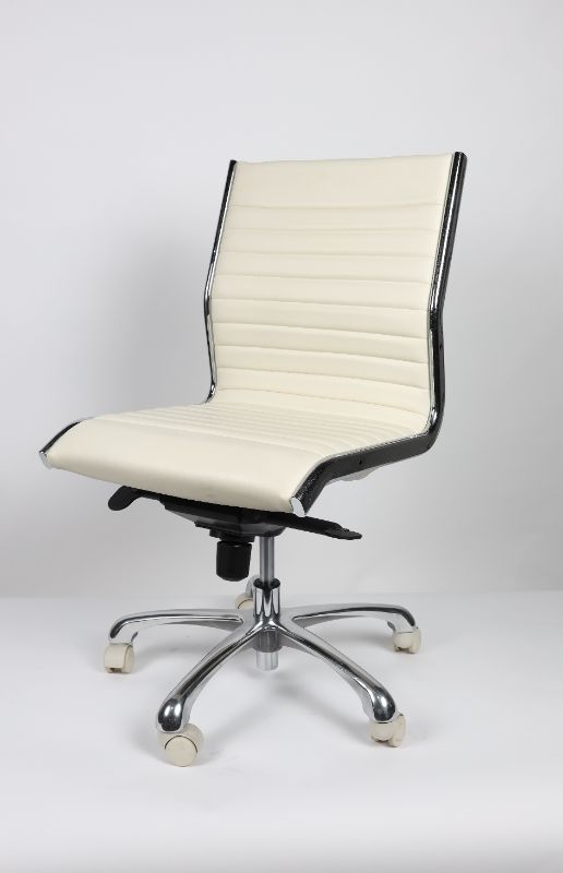 Photo 1 of CREME FAUX LEATHER OFFICE CHAIR SILVER METAL ARMS 36H X 20W INCHES