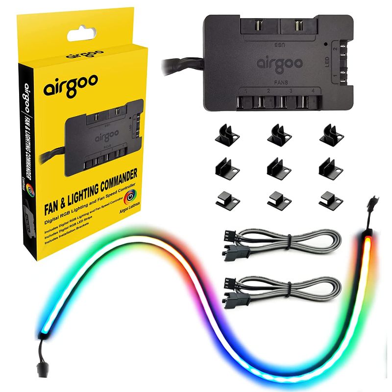 Photo 1 of airgoo Lustrous Commander Smart RGB Lighting and Fan Speed Controller, 4 Channels DC or PWM Fan hub, 2 Digital RGB LED Channels, Includes one 31.5 inches neon Individually addressable RGB led Strip