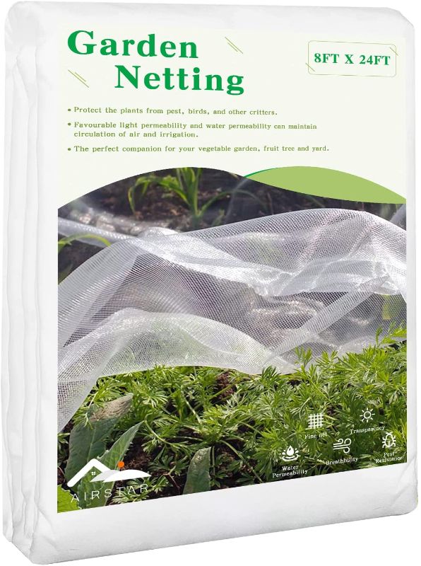 Photo 1 of Garden Netting, Airstar Plant Mesh Netting Cicada Netting for Trees 8ftx24ft Bird Netting for Garden Mosquito Net Pest Barrier Garden Mesh Plant Net Protect Fruit Trees Vegetables Blueberry