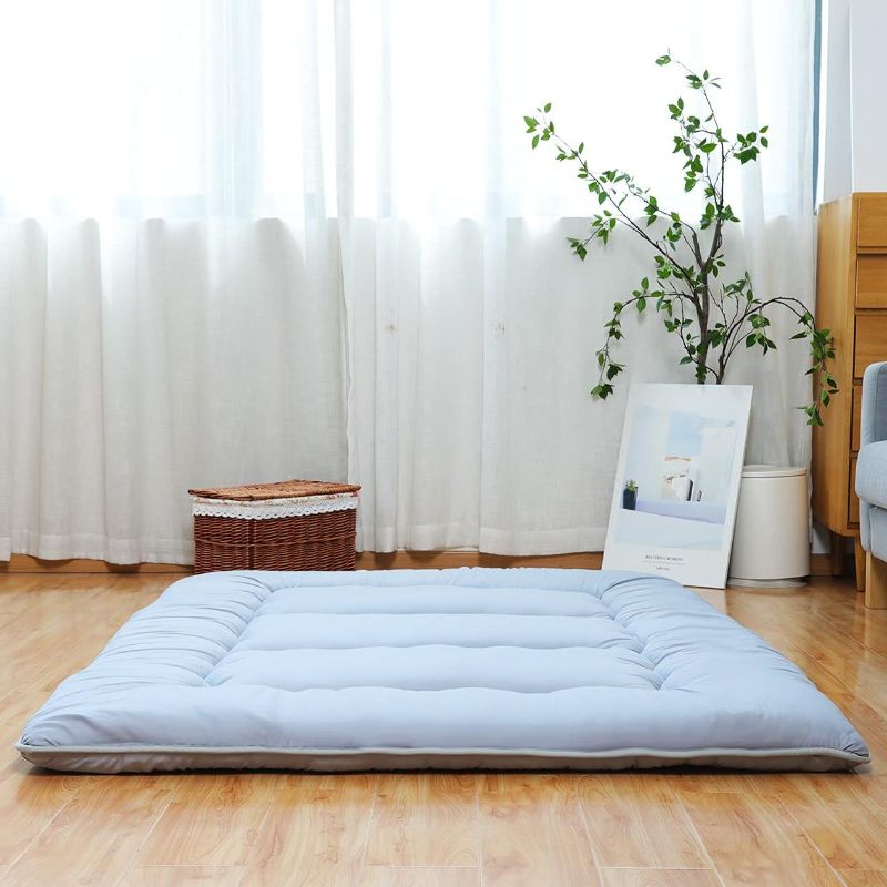 Photo 1 of XICIKIN Japanese Floor Mattress, Japanese Futon Mattress Foldable Mattress, Roll Up Mattress Tatami Mat with Washable Cover, Easy to Store and Portable for Camping, Gray, Twin Full Queen