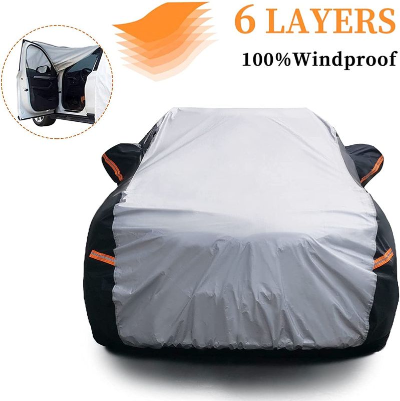 Photo 1 of  Waterproof All Weather Car Cover with Zipper Door, Indoor/Outdoor Full Cover, Sun Rain Snow UV Protection with Cotton, 