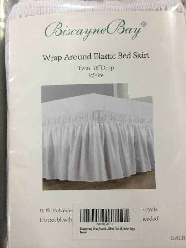 Photo 2 of Biscaynebay Wrap Around Bed Skirts for Twin & Twin XL Beds with Short Drop of 18", White Elastic Dust Ruffles Easy Fit Wrinkle & Fade Resistant Silky Luxurious Fabric Solid Machine Washable
