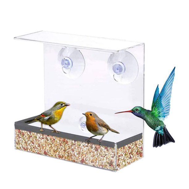 Photo 1 of  Window Bird House Feeder with Strong Suction Cups and Drainage Hole, Easy to Clean Acrylic Wild Bird Feeder
