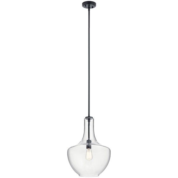 Photo 1 of Everly 19.75" 1 Light Bell Pendant Clear Glass Black

