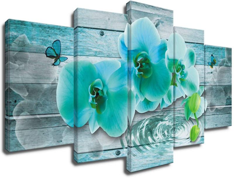 Photo 1 of Everlands Orchid Flower Print Painting on Canvas Art Turquoise Floral 5 Piece Artwork Home Decoration Framed 30x60
