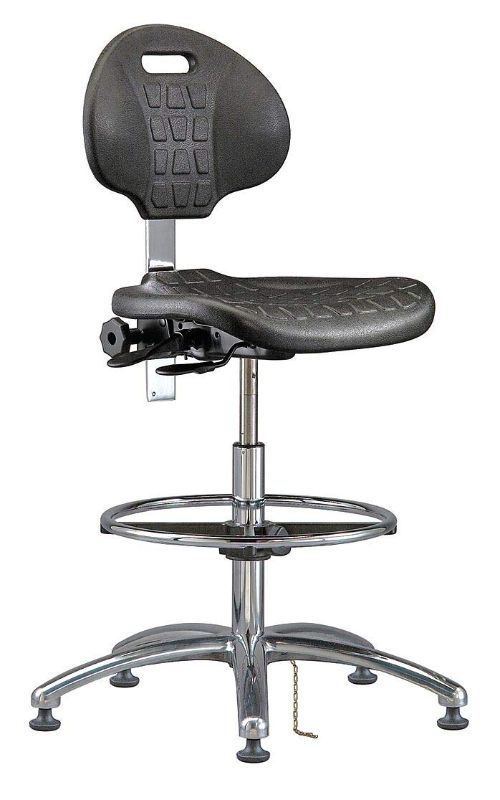 Photo 1 of Bevco 7551E Class 10 Certified Cleanroom Ergonomic ESD Chair, Tilt Back Adjustment, 18" Dia. Adjustable Chrome Footring, Polished Aluminum Base, 20-1/2"to 30-1/2" Height Adjustment