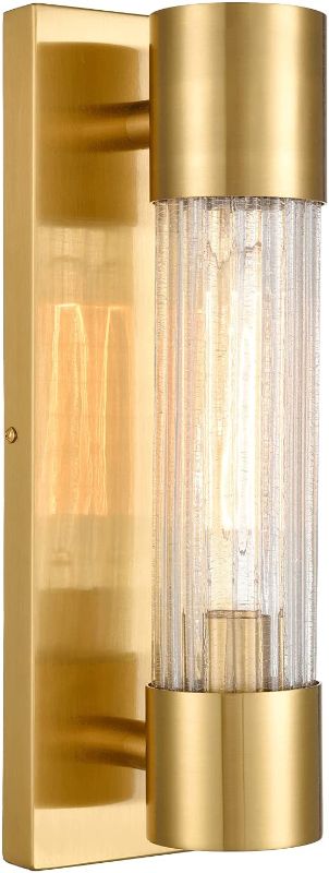 Photo 1 of DEYNITE Modern Bathroom Vanity Light Brass Wall Sconce Mirror with Crackle Glass Shade for Hallway