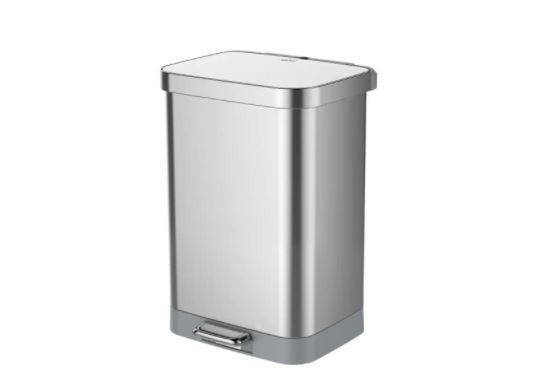 Photo 1 of 13 Gal. ALL Stainless Steel Step-On Large Metal Kitchen Trash Can w/Clorox Odor Protection and Soft-Closing Lid