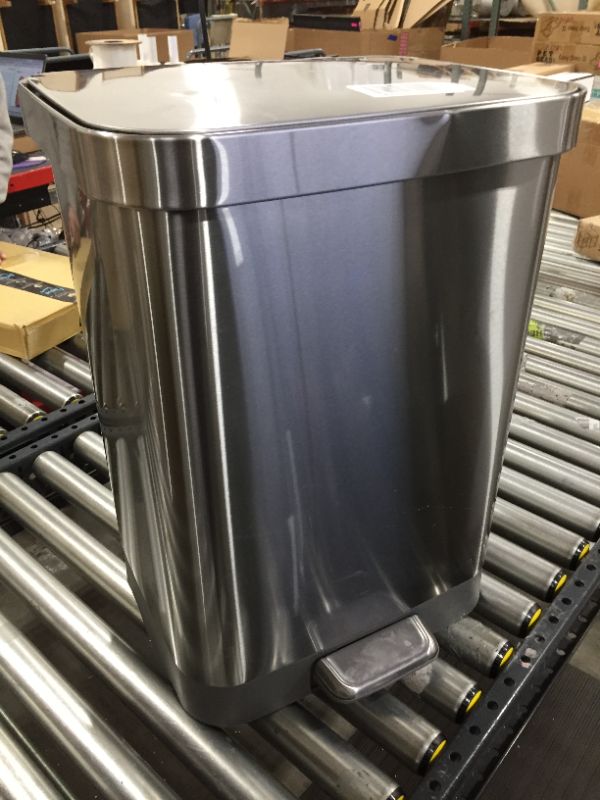 Photo 2 of 13 Gal. ALL Stainless Steel Step-On Large Metal Kitchen Trash Can w/Clorox Odor Protection and Soft-Closing Lid