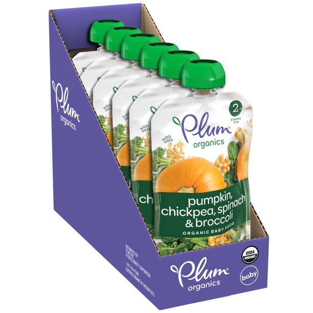 Photo 1 of (6 Pack) Plum Organics Stage 2, Pumpkin Spinach Chickpea & Broccoli Baby Food, 1 Pouch (99g)

