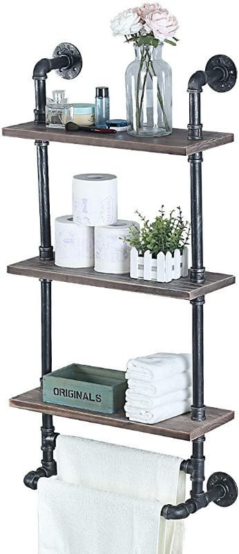 Photo 1 of 3 Tier Industrial Pipe Bathroom Shelves Wall Mounted,Towel Rack