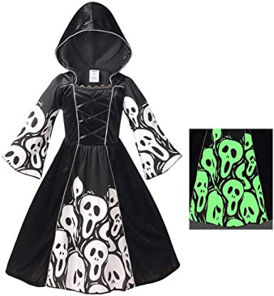 Photo 1 of yolsun Skeleton Ghost Witch Costume for Girls, Glow in The Dark, Halloween Fearsome Costume ages 8-10
