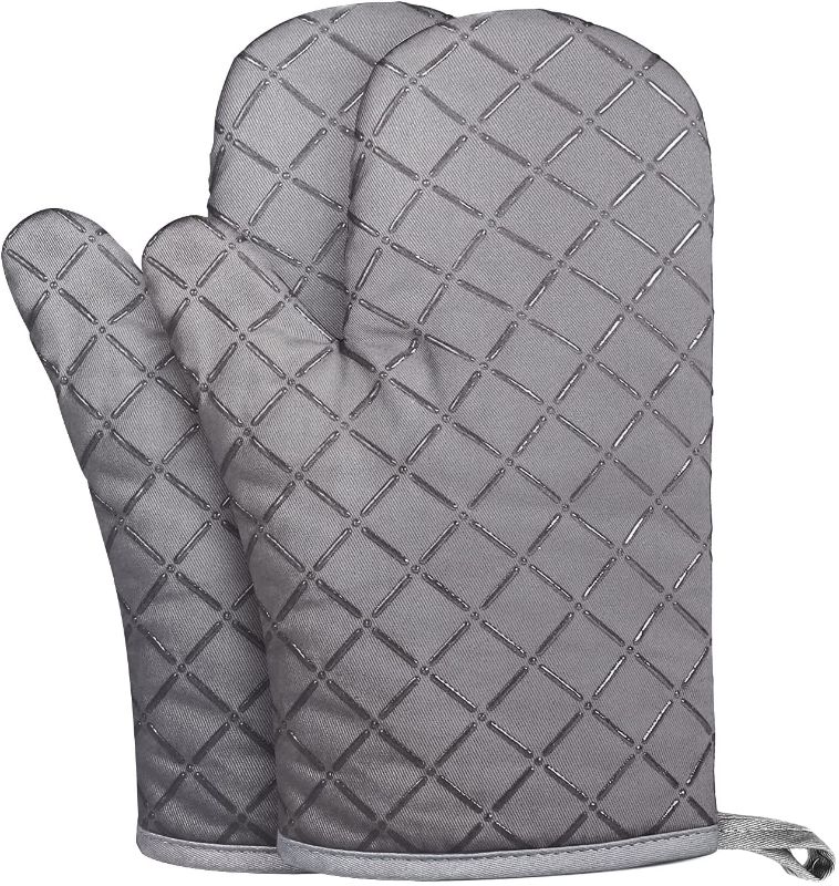 Photo 1 of 1 Pair Oven Mitts with Silicone Liner Non-Slip Textured Grip, Heat Resistant Kitchen Mitts for BBQ, Cooking, Baking (Gray)
