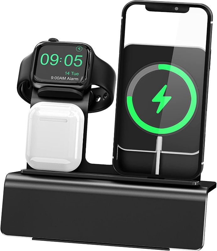 Photo 1 of Yestan Wireless Charger Stand Compatible with Magsafe Charger iPhone iWatch Series 7/SE/6/5/4/3/2/1 Charging Station 3 in 1 Charger Dock ?No Adapter, Black