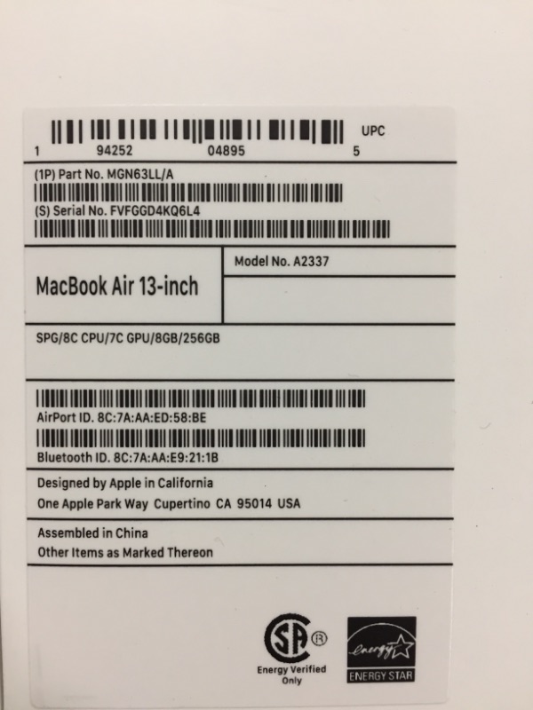 Photo 5 of 2020 Apple MacBook Air Laptop: Apple M1 Chip, 13” Retina Display, 8GB RAM, 256GB SSD Storage, Backlit Keyboard, FaceTime HD Camera, Touch ID. Works with iPhone/iPad; Space Gray
