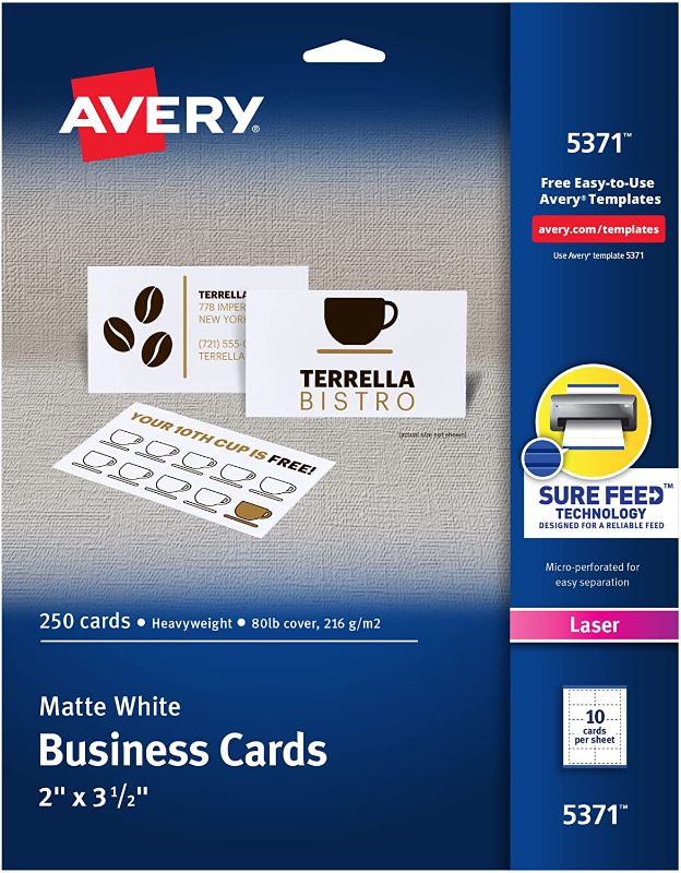 Photo 1 of Avery Printable Business Cards, Laser Printers, 250 Cards, 2 x 3.5 (5371)
