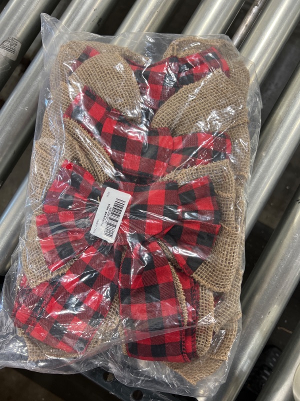 Photo 1 of 6 Pack Buffalo Plaid Burlap Christmas Wreath Bows